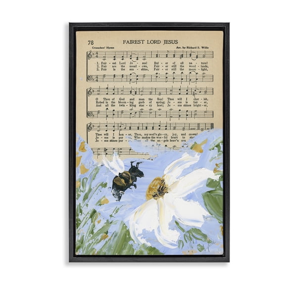 Stupell Industries Floral Music Hymn Religious Painting Black Floater Framed Canvas Art Print Wall Art, 17 x 25