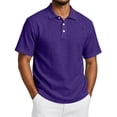 thumbnail image 3 of OIOLOYJM Polo Shirts for Men Raglan Short Sleeve Relaxed Fit Casual Quick Dry Cotton Linen Golf Shirts Lightweight Lounge Gym Collared Shirts Dark Purple XL, 3 of 7