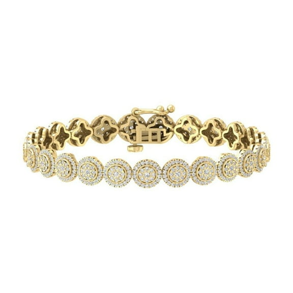 ARAIYA FINE JEWELRY 14K Yellow Gold Round Cluster Diamond Bracelet (3 cttw, I2-I3 Clarity, I-J Color) 7"