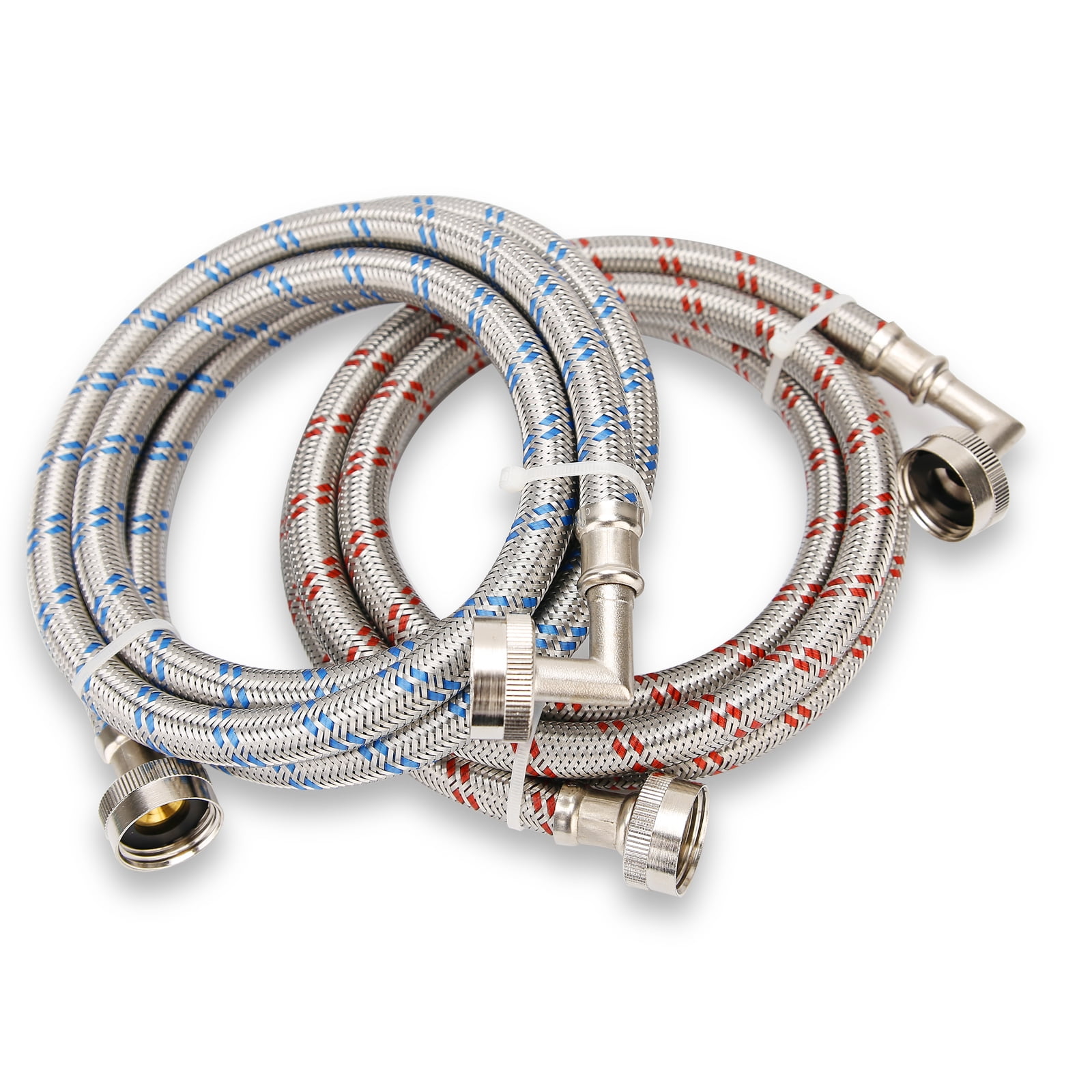 Watflow Stainless Steel Washing Machine Hoses with 90 Degree Elbow, Burst Proof Hot and Cold