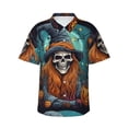 thumbnail image 1 of Balery Cartoon Pumpkin Skull Camisas hawaianas de manga corta para hombre, camisas playeras de corte holgado, camisas de vacaciones con botones,Medium, 1 of 7
