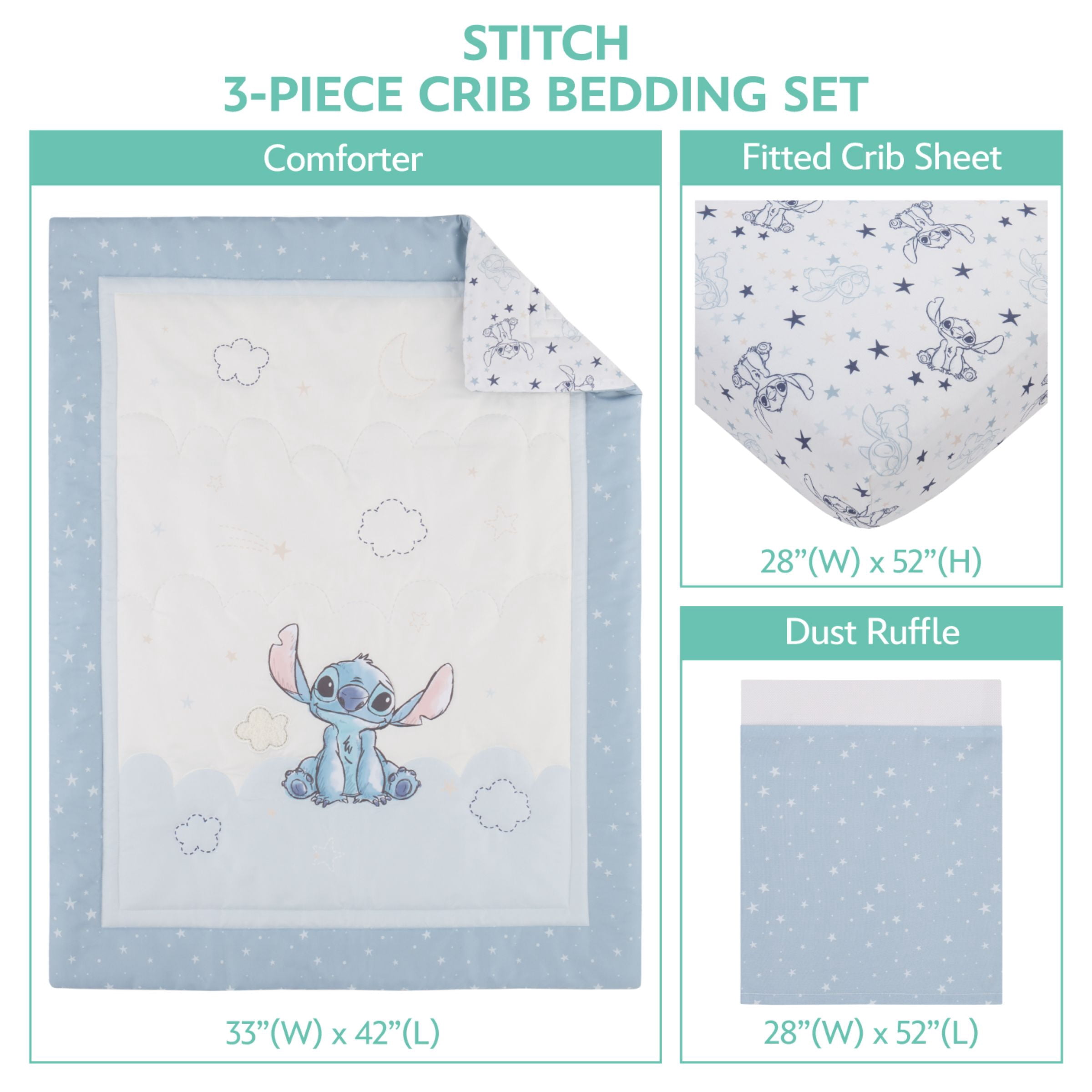 Stitch Little Dreamer 3pc Crib Set, Infant Unisex, Blue