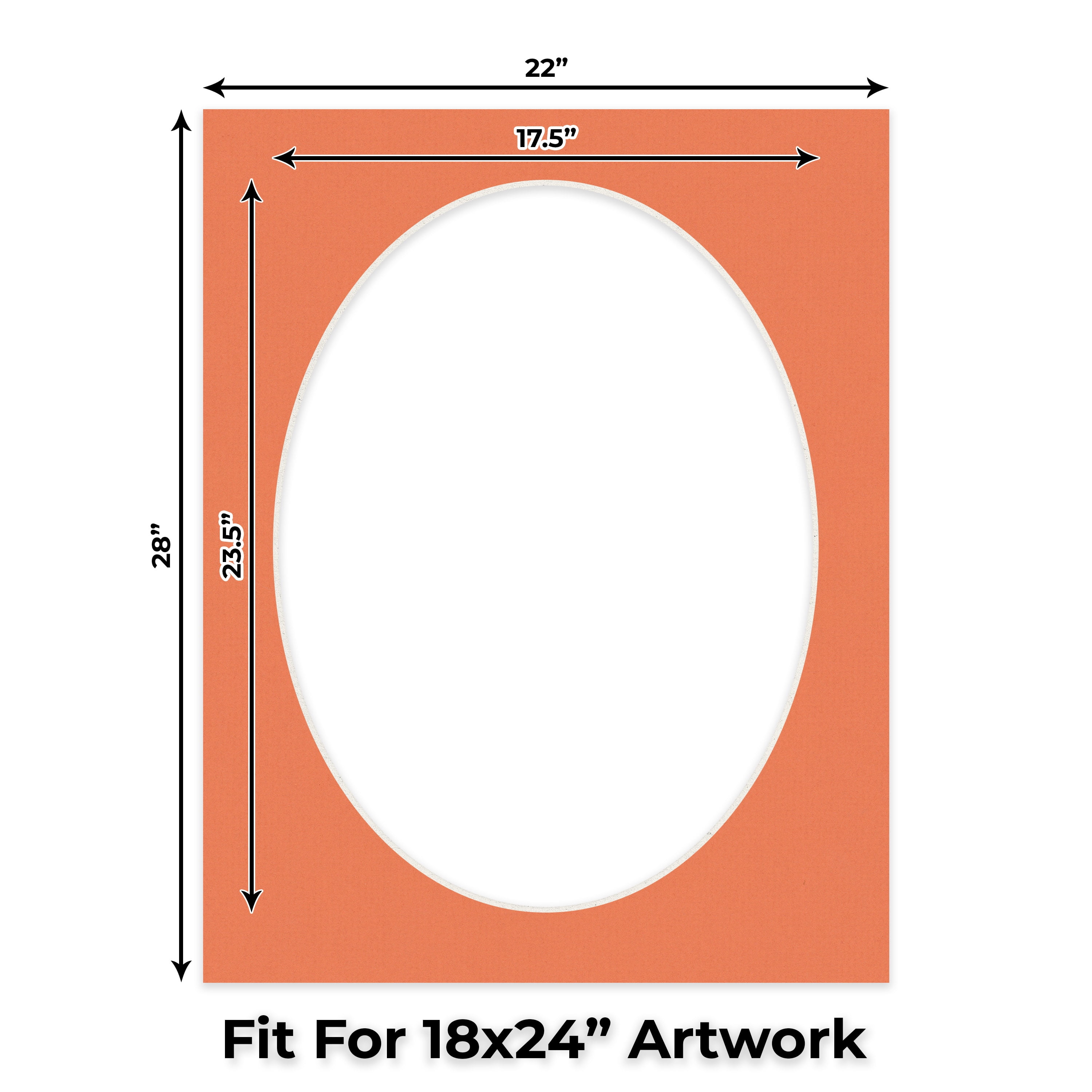 Carnelian Orange Picture Frame Mat for 22x28 Frames - Oval Opening for 18x24 Photos - 50 Mats