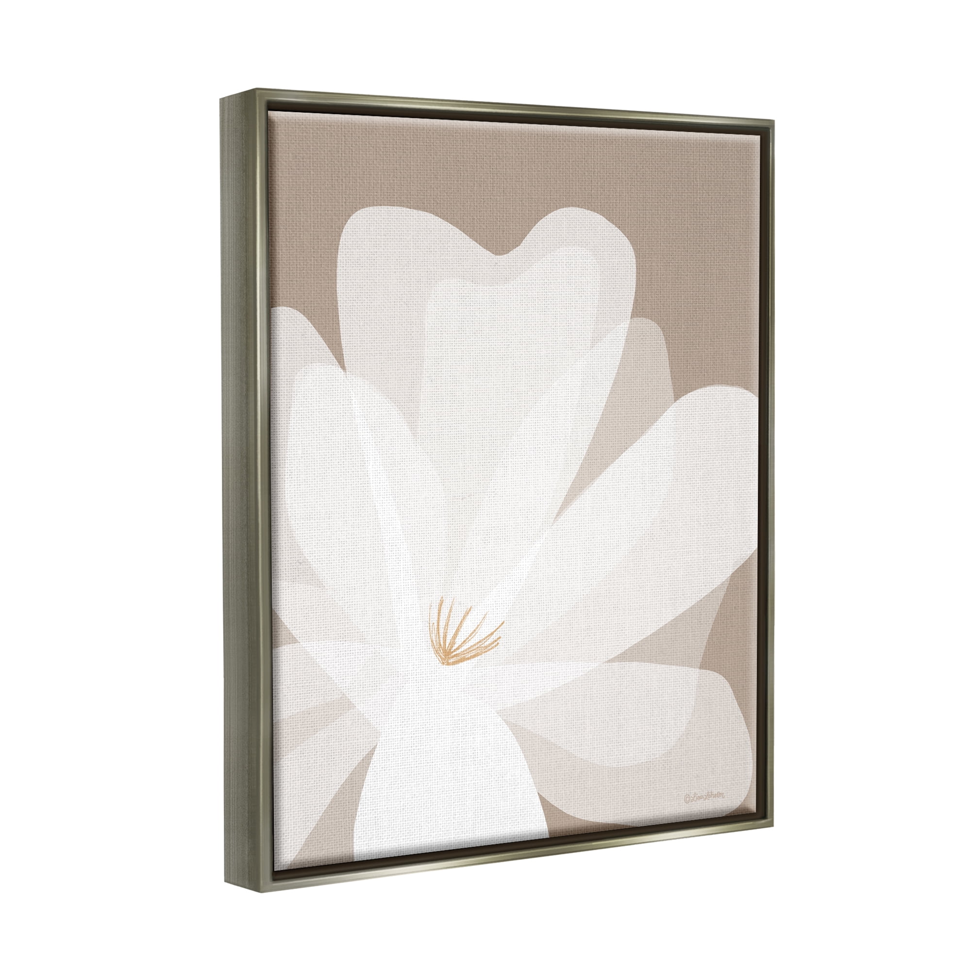 Stupell Industries Beige Modern Lily Botanical & Floral Painting Gray Floater Framed Canvas Art Print Wall Art, 17 x 21