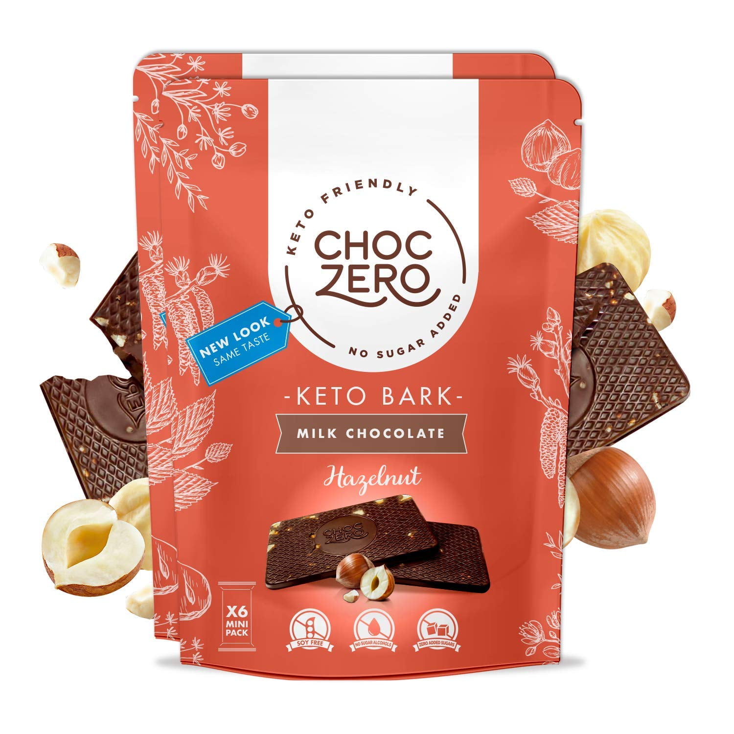 ChocZero's Keto Bark, Milk Chocolate Hazelnuts, No Added Sugar, Low Carb, No Sugar Alcohols, Non
