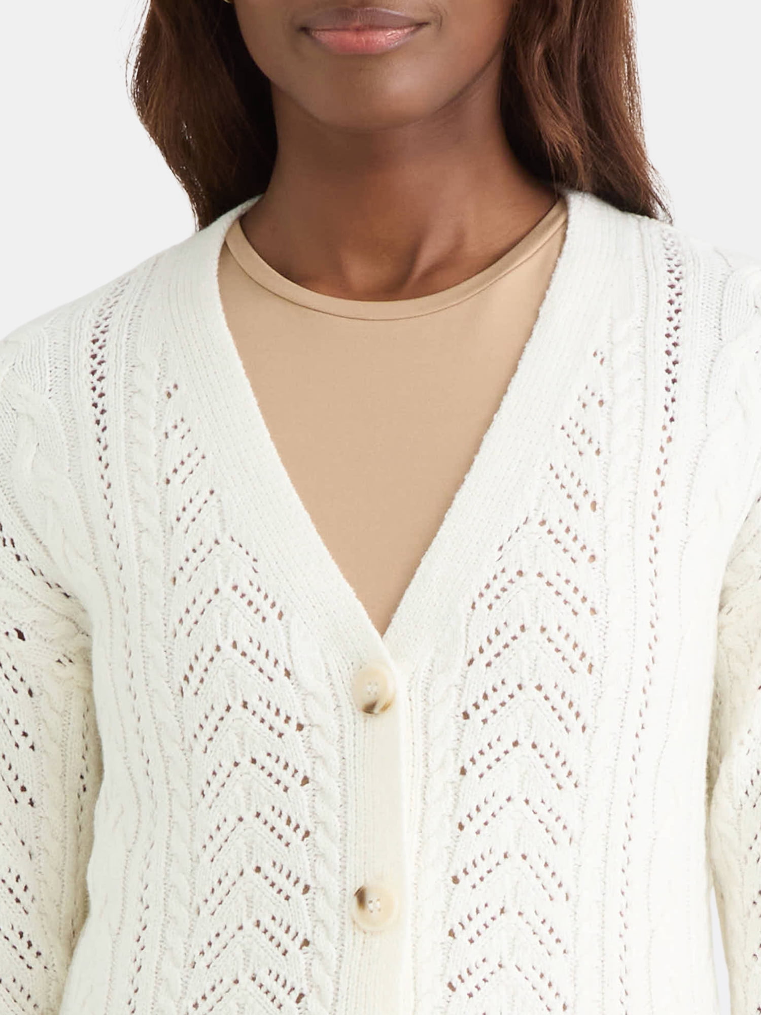 Time and Tru Women's and Women's Plus Cable Knit Cardigan Sweater, Lightweight, Sizes XS-4X