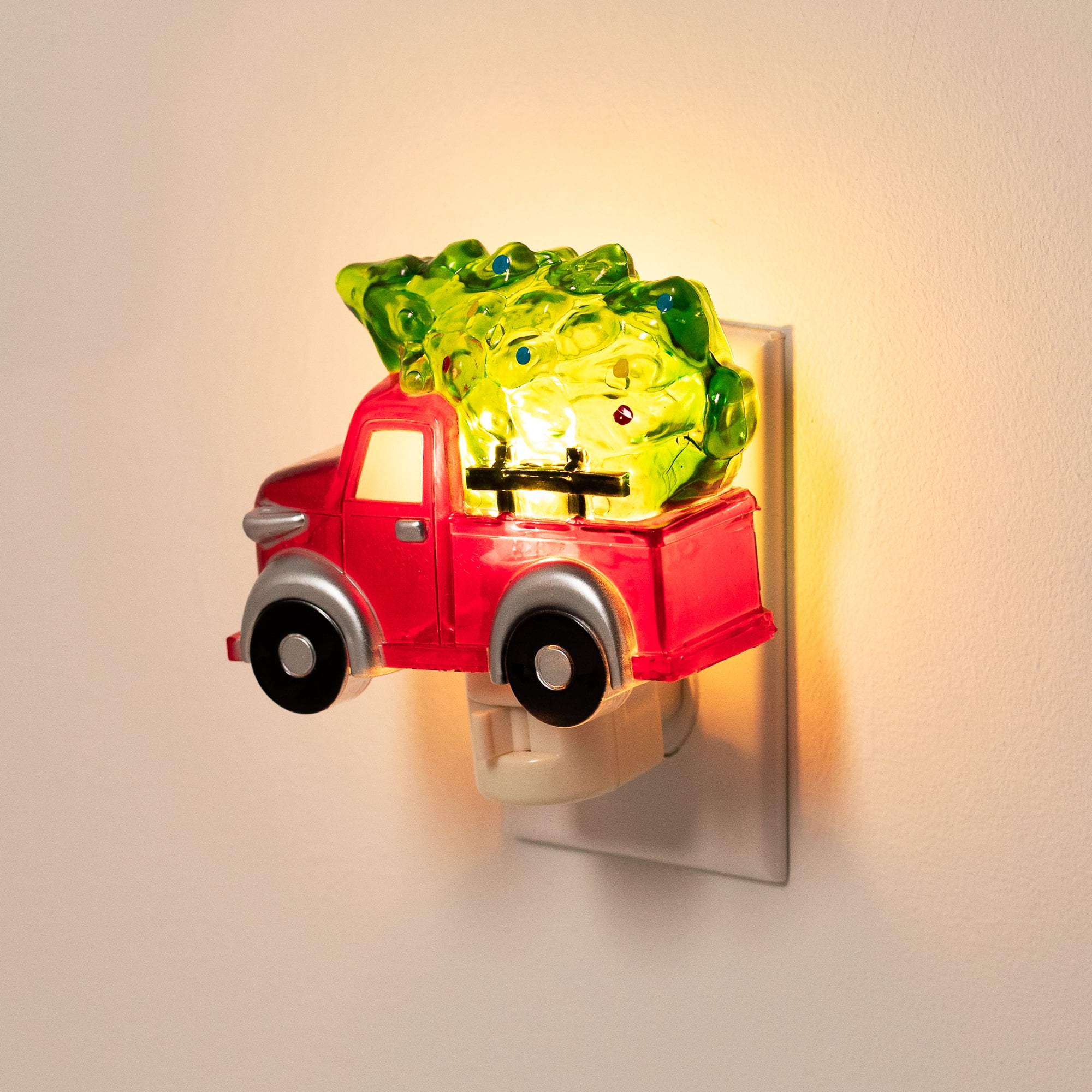 Vintage Pick-Up Truck with Tree Christmas Night Light - 4.5" - Red and Green