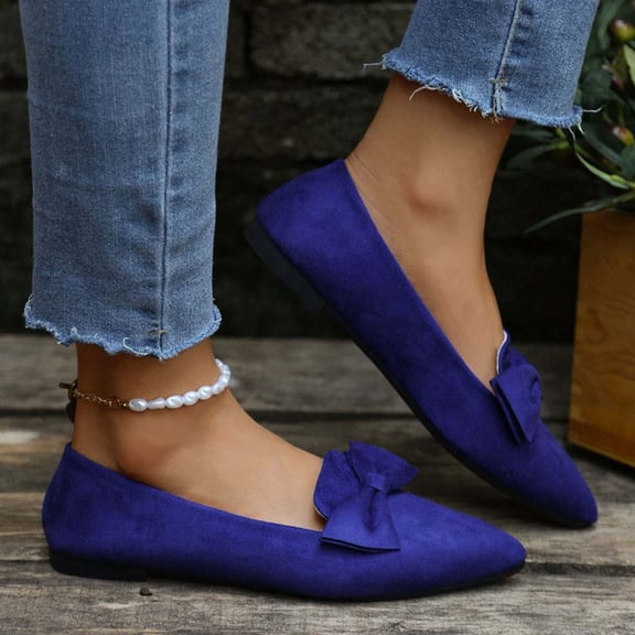 Maoxin Womens Sandals Fashionable Casual Versatile Pointed Toe Slip On Spring And Summer Bowknot Flat Sandals Sandals Women Dark Blue 37