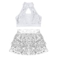 thumbnail image 3 of YONGHS Kids Girls Sequins Jazz Latin Ballet Dance Outfits Crop Top Vest with Skirted Shorts Set Silver 14, 3 of 5