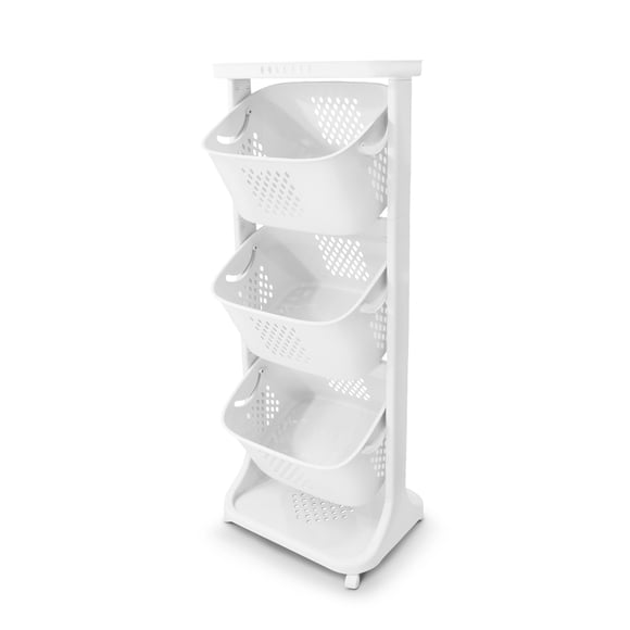 Cesto De Ropa Plástico Con Ruedas Carrito De 3 Niveles IDEA NUOVA Cesto , Blanco ,movibles