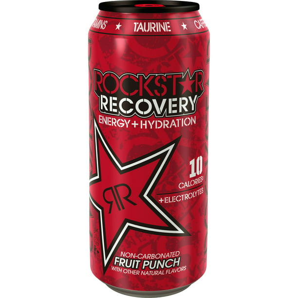 (24 Cans) Rockstar Recovery Energy Drink, Fruit Punch, 16 fl oz