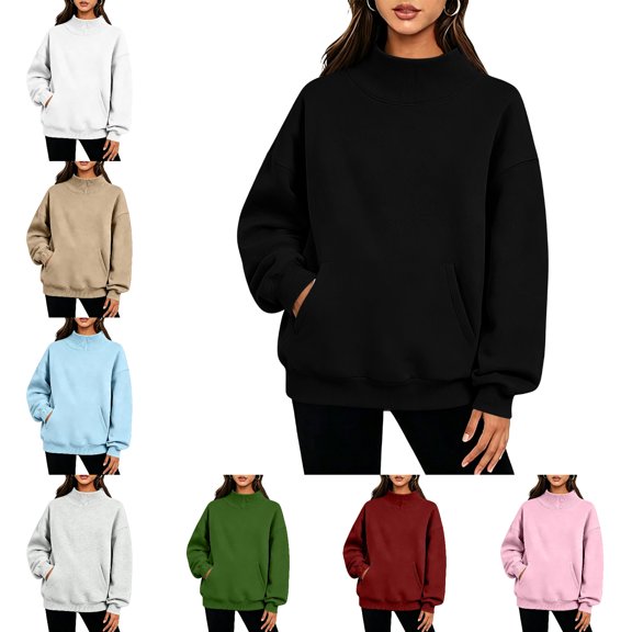 FAHUOMU Women's Mock Neck Sweatshirt Dolman Sleeve Pullover Oversized Tops Casual Fall Winter Hoodies with Pocket