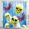 thumbnail image 1 of Whimsical Halloween Shower Curtain with Cartoonish Skulls & Colorful Bat Butterflies - Fun & Spooky Bathroom Décor, 1 of 5