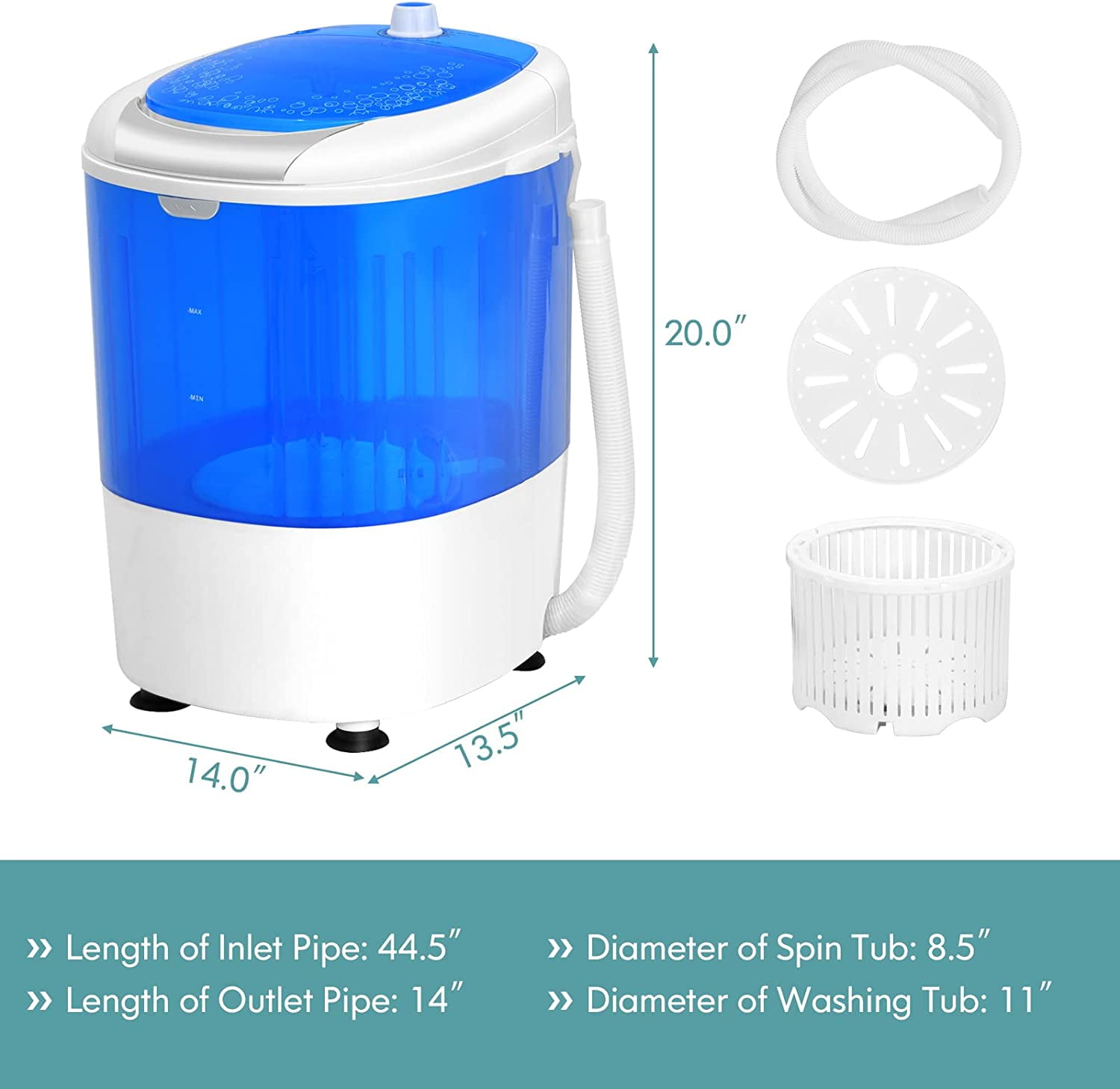Portable Washing Machine, Mini Washer and Spinner Combo, 5.5lbs Washing Capacity, Semi-automatic Compact Laundry Machine for Apartment Dorm RV