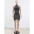 thumbnail image 1 of Kricesseen Sexy Glitter Rhinestone Crystal Tassel Hem Mini Dress Summer Women Off The Shoulder Bodycon Night Clubwear DressM Gao Jinjia LED, 1 of 2