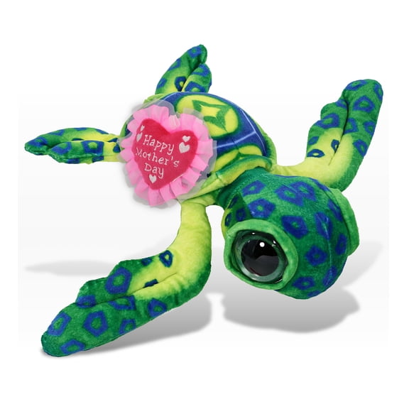 DolliBu Happy Mother's Day Super Soft Plush Green Sea Turtle - Cute Stuffed Animal Present With Pink Heart Message for Best Mommy, Grandma, Wife, Daughter - Cute Ocean Life Plush Toy Gift - 10 Inch
