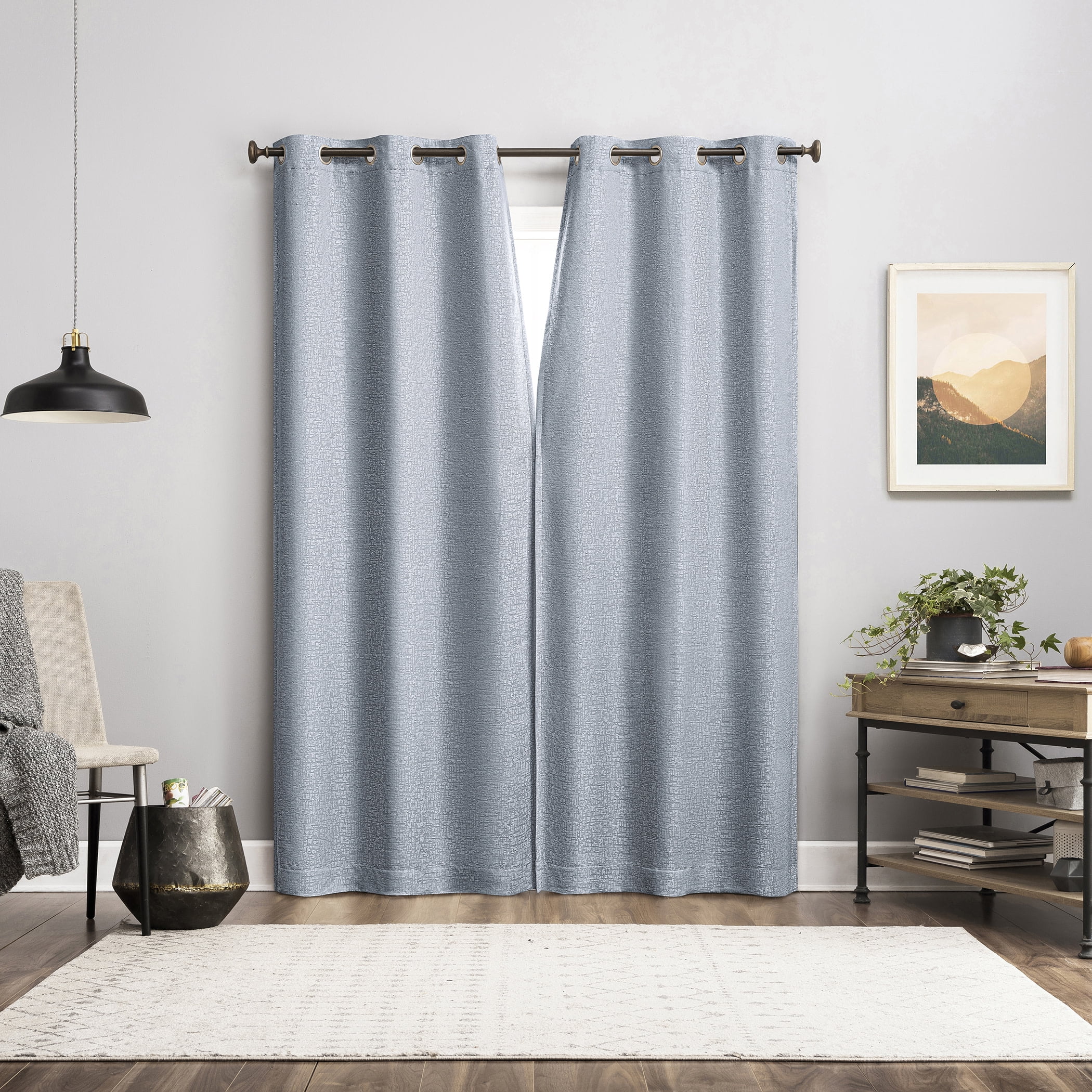 Sun Zero Serenity 2-pack Abstract Magnetic Closure 100% Blackout Grommet Curtain Panel Pair, 36"W x 84"L, Light Blue