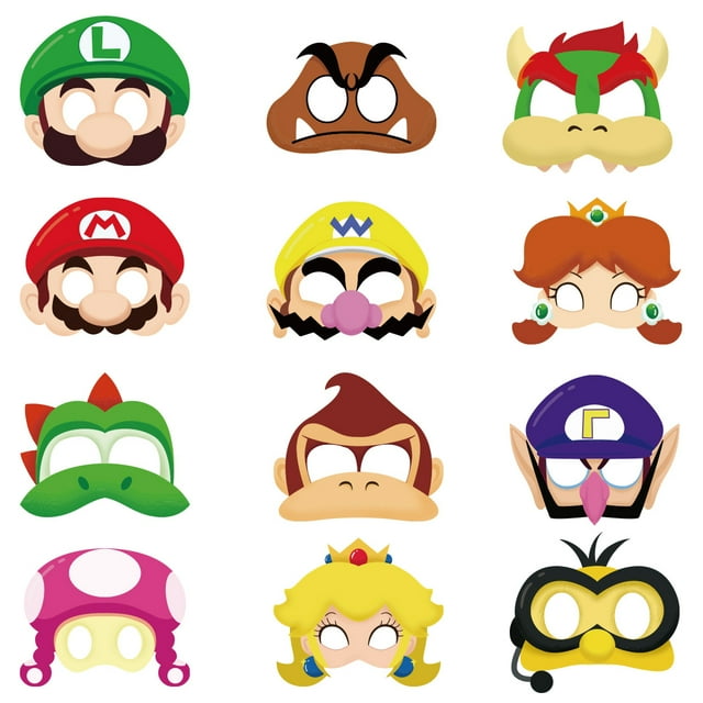 12 piezas de máscara de media cara para fiesta temática de Super Mario, personaje de Mario, juego de rol, decoraciones de cumpleaños de Navidad para niños