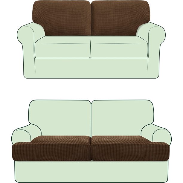 CHUN YI 2 Piece Stretch Couch Sofa Backrest Cushion Slipcover Checks Spandex Jacquard Fabric (T 2PC, Coffee)