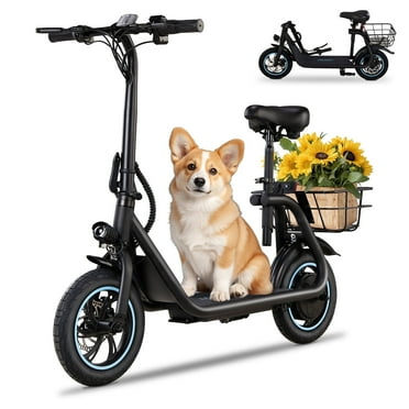 Ktaxon 450W Electric Scooter with Seat for Adult, 12" Commuter Electric Scooter with Basket and Adjustable Seat, Up to 24 Miles 15.5 MPH