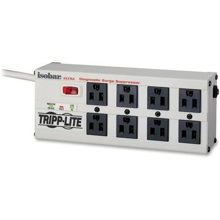 - Tripp Lite 8 Outlet Isobar Surge Protector Power Strip, 12 ft. Cord, Right Angle Flat Plug, 3840 Joules, LEDs, Metal Housing (ISOBAR8 ULTRA)