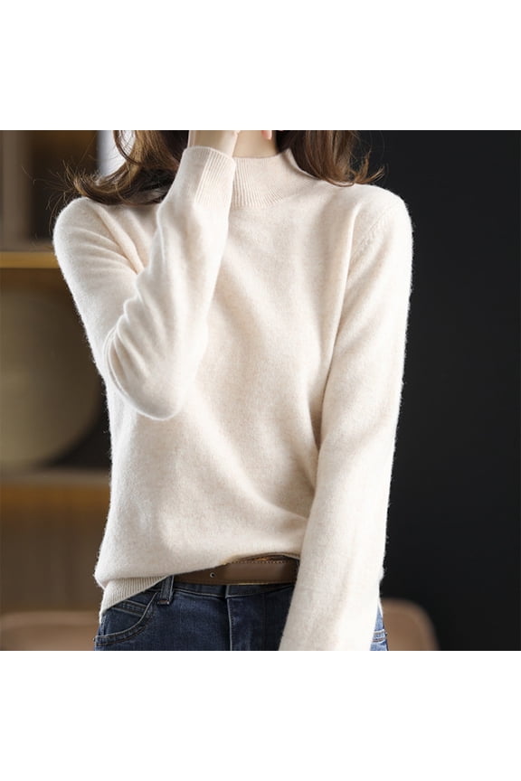 Sweaters for Women Mock Turtleneck Sweater Pullover Solid Color Loose Sweater Thickened Bottoming Shirt Winter Fall Clothes Beige
