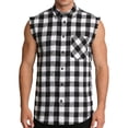 thumbnail image 2 of Swuxness Men's Sleeveless Turndown Collar Tank Plaid Fashion Button Pocket Casual Beach Top Shirts, 2 of 4