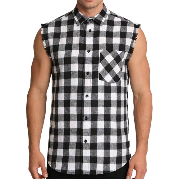 QSAWXQZ Men's Plaid Tank with Pocket Sleeveless Lapel Collar Button Down Vest Shirts for Summer White 3XL