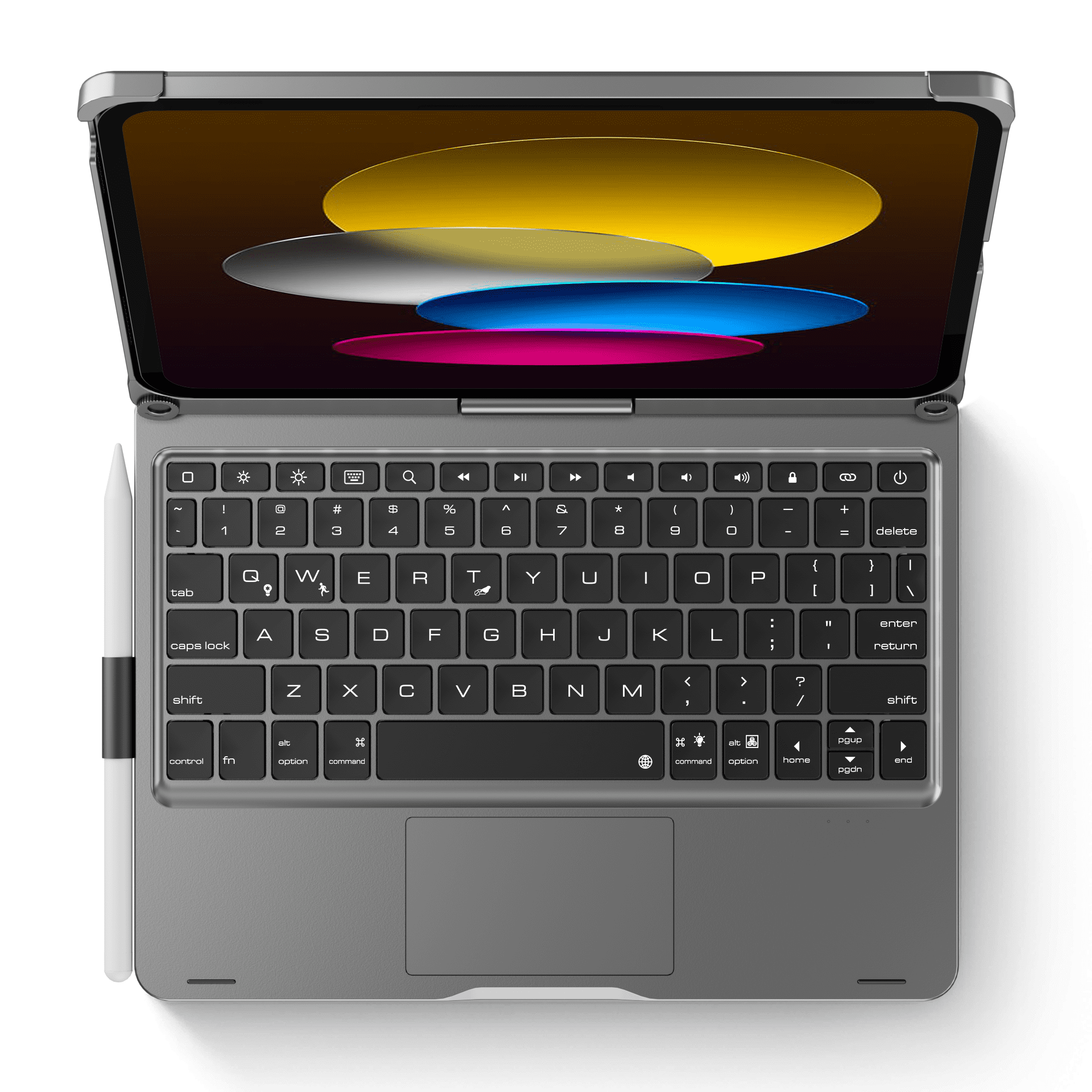 Pekarejue Wireless Keyboard Case Compatible with Apple iPad 11th A16 2025 & iPad 10th Generation: Smart Trackpad RGB Backlit, 360 Rotatable Protective Cover and Pencil Holder Space Gray