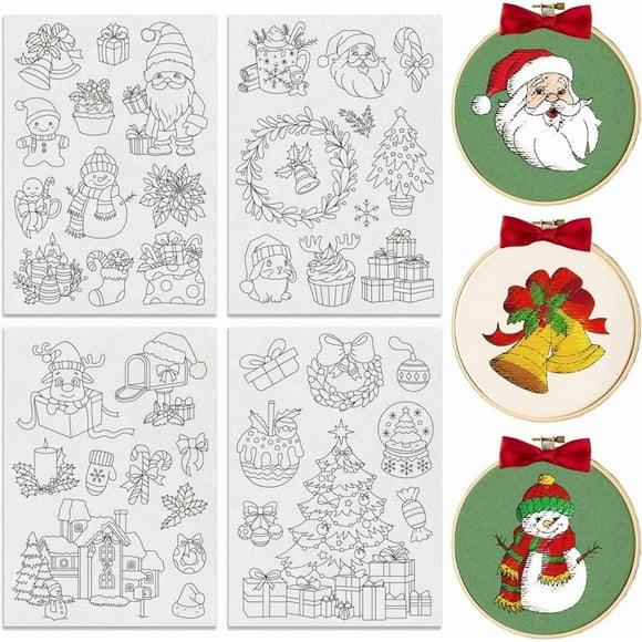45pcs Christmas Embroidery Stabilizers Pre-Printed Water Soluble Stabilizer for Embroidery Hand Sewing Unisex Adults
