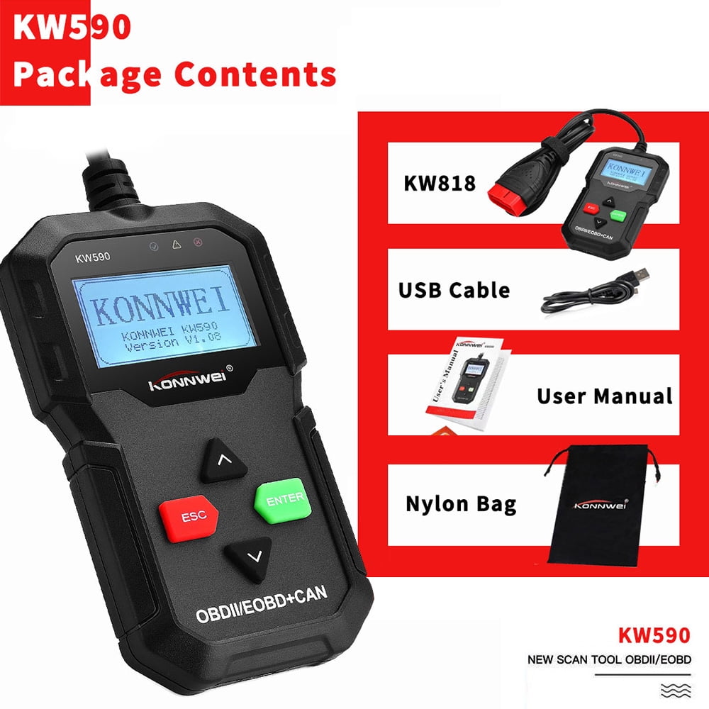 KW590 OBDII CAN Diagnostic Scanner Car Engine Fault Code Reader Scan Tool Engine 