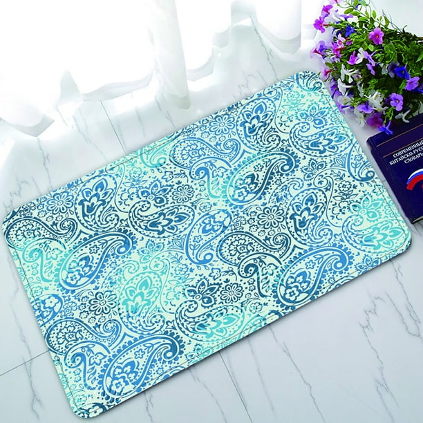 PHFZK Flower Floral Doormat, Paisley Blue Doormat Outdoors/Indoor