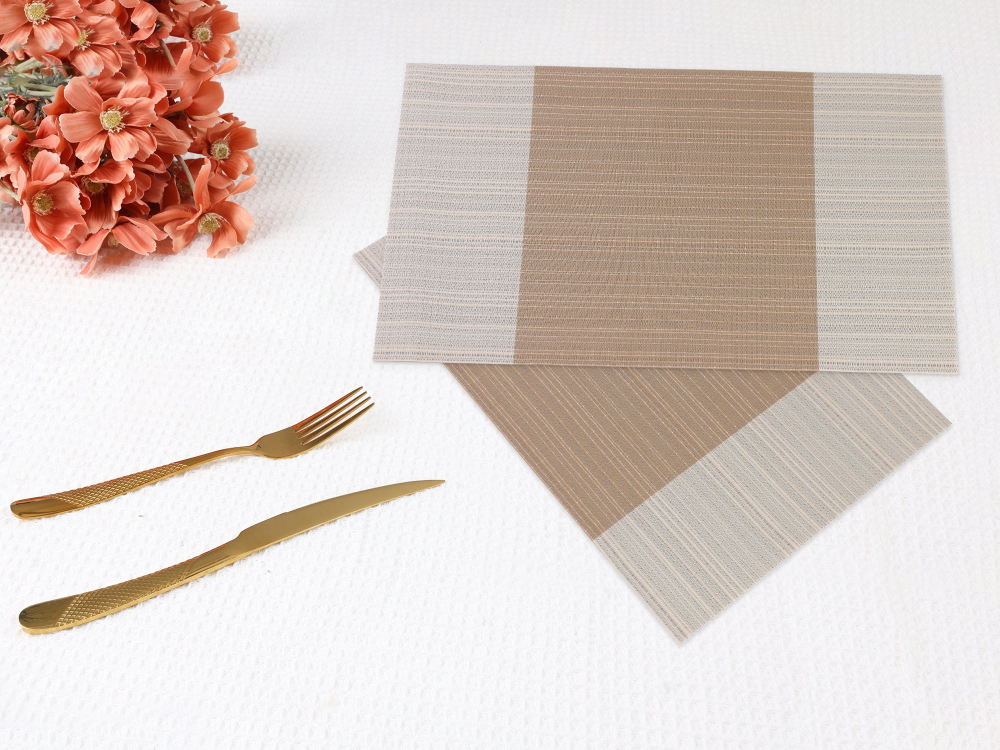 Unique Bargains Set of 6 Easy Clean Placemats for Kitchen Dining Table Decor Earth Yellow