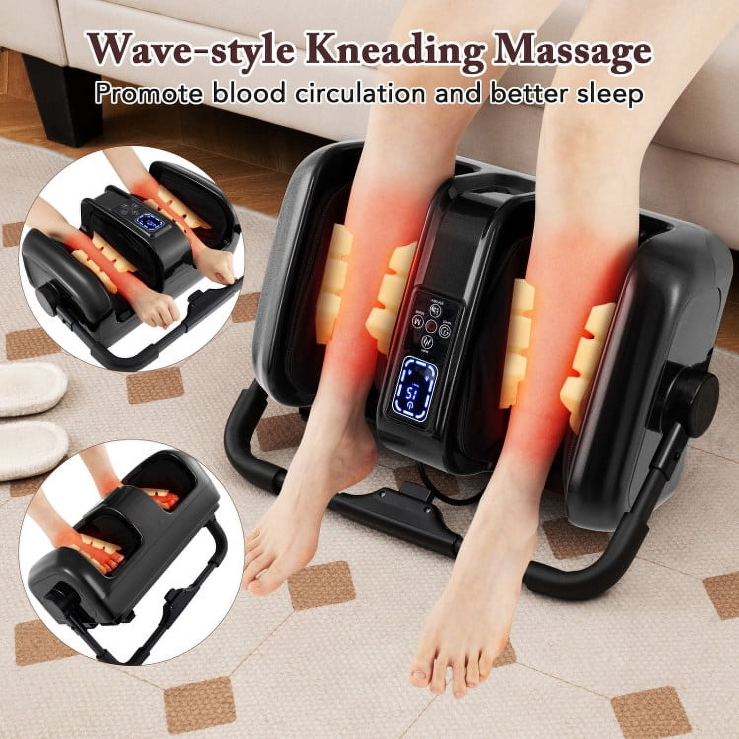 Barara King Foot Massagers,Foot Relaxation,Foot and Calf Massager with Heat Shiatsu Deep Kneading Rolling Smart Electric Leg Massager-Black