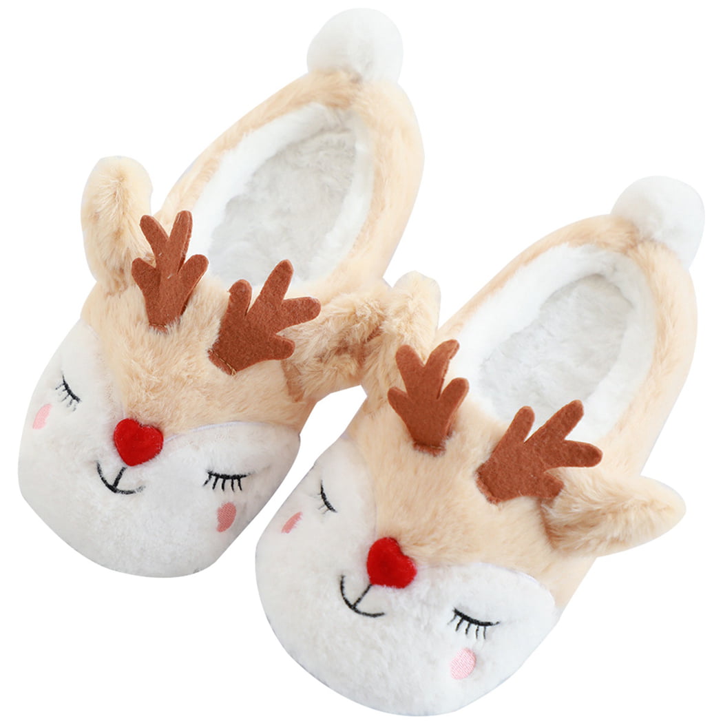 Ladies Womens Novelty Reindeer Slippers Christmas Soft Warm Funny Kids Childrens 