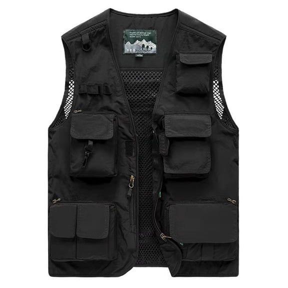 Mens Mesh Outdoor Work Fishing Travel Photo Cargo Vest with Multi Pockets Breathable Mesh Sleeveless Waistcoat for Jacke