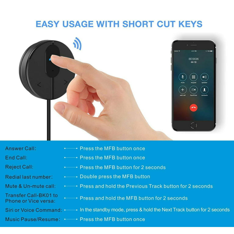 Besign Bk01 Bluetooth 4.1 Car Kit Hands-Free Wireless Talking & Music Streaming