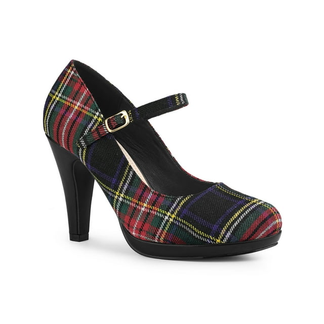BLISSFUL STEP Escarpin pour Femme à Plateforme à Talons Aiguilles à Carreaux Escarpins Rouge Vert 6,5