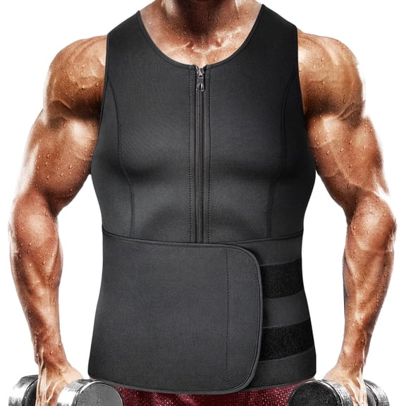 MANIFIQUE Men's Waist Trainer Sauna Suit Shirt, Gym & Exercise Compression Vest, Sweat-Boosting Workout Top