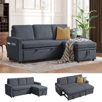 Soscana Sectional Sofa with Reversible Storage Chaise,Sleeper Sofa Couch Pull Out Bed 2 in 1,3 Seat L Shaped Sectionals with Side Pockets for Living Room Apartment Office Studio,Dark Gray