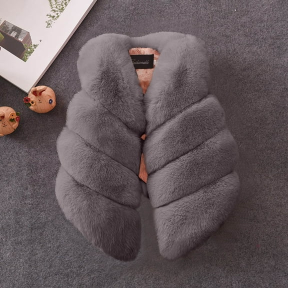 AUNVITO Girls Faux Fur Vest Winter Warm Soft Lightweight Solid Color Casual Style Outerwear for 1-13Y Kids