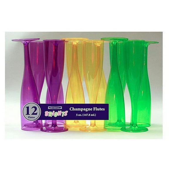 1 - Party Essentials 5 Oz. 1 pc. Champagne Glasses - Mardi Gras Box Set 12 Ct.