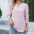 thumbnail image 2 of Women's 3/4 Sleeve V Neck Casual Blouses Solid Comfy Elegant T Shirts Pullovers Loose Fit Tops Pink,XL, 2 of 8