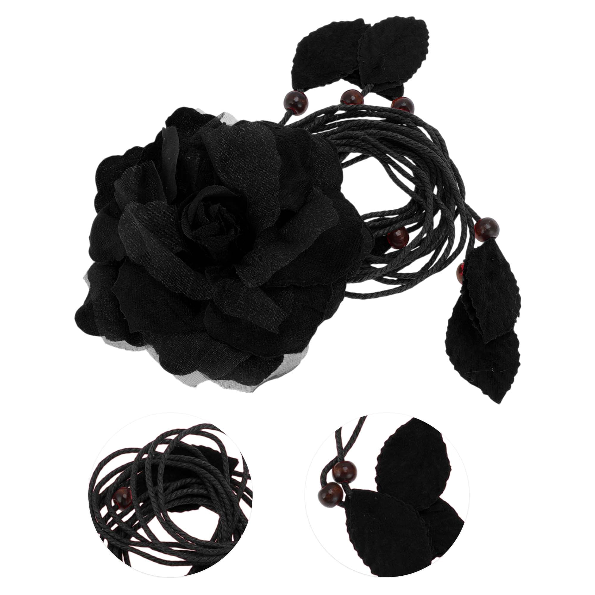 Unique Bargains Flower Tie Adjustable Waist Belt for Women Black