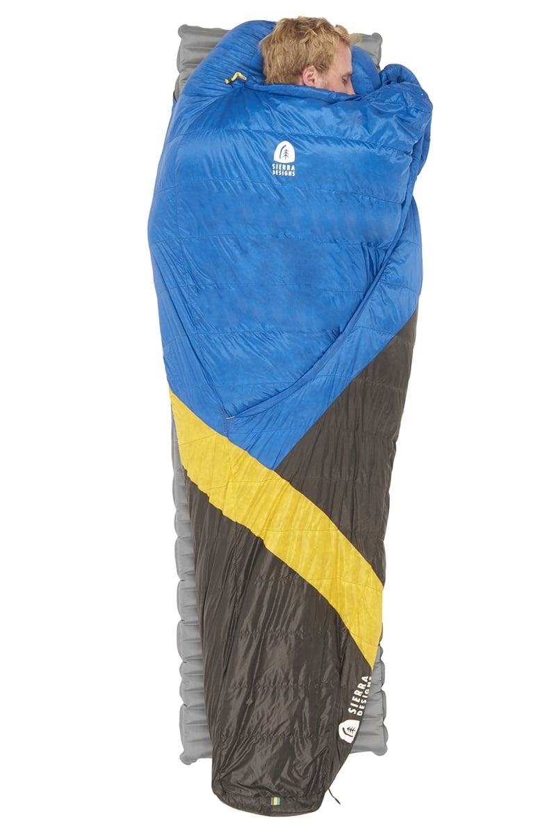 Sierra Designs Cloud 800 Dridown 35 Degree Sleeping Bag, Blue/Yellow/Peat, Regular