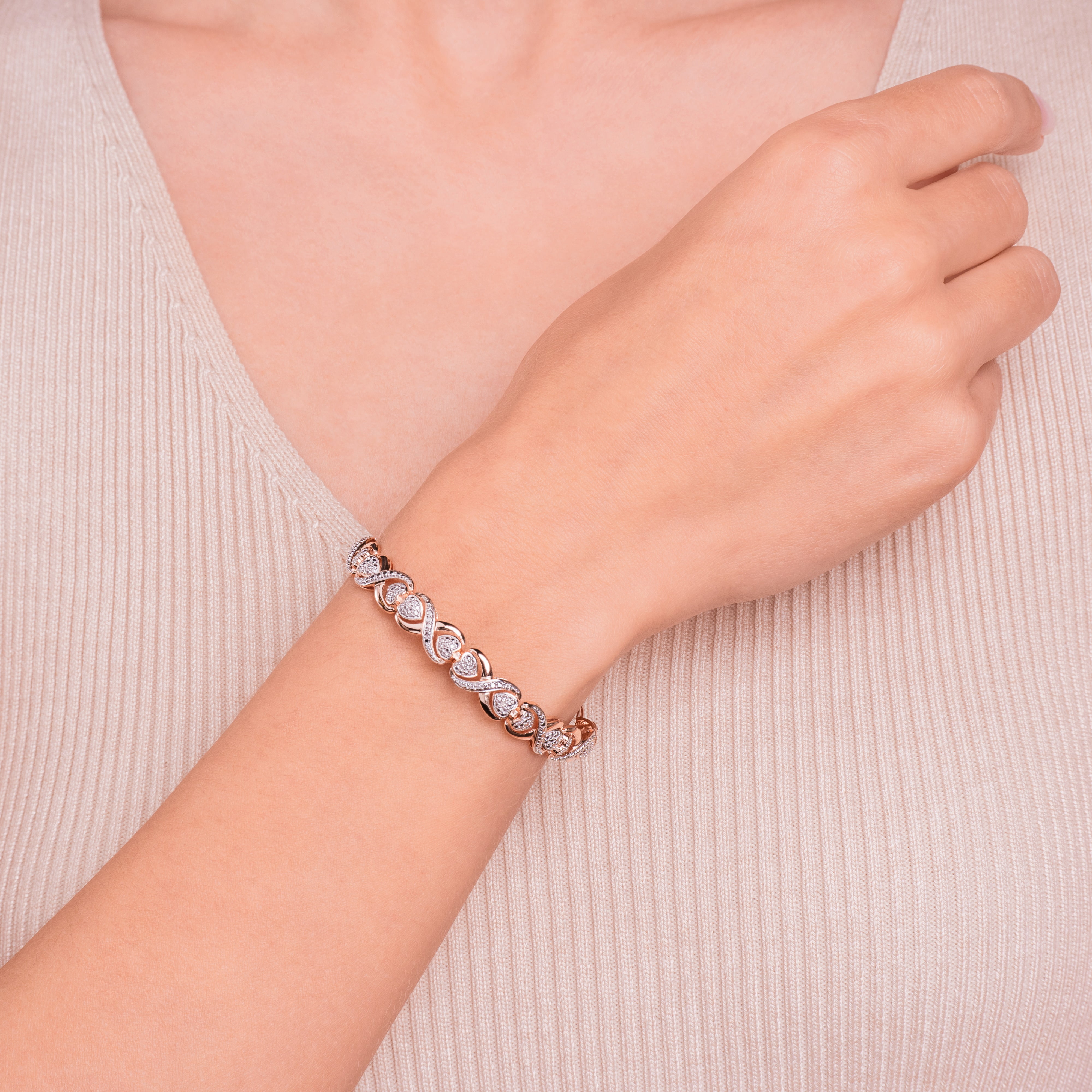 Forever Facets Diamond Accent Twist Link Bracelet in 14k Rose Gold over Sterling Silver, Adult Female
