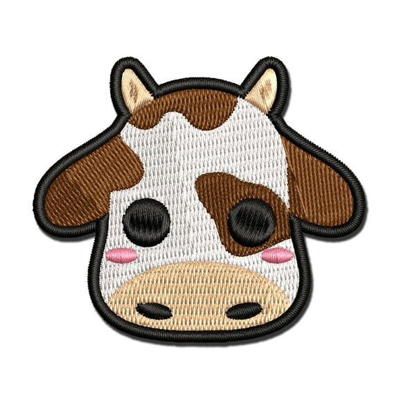 Charming Kawaii Chibi Cow Face Blushing Cheeks Milk Farm Applique Multi-Color Embroidered Iron-On Patch - 2.5 Inch Small