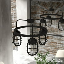 Hunter - Starklake 3-light Noble Bronze, Medium Size Chandelier, Dimmable, Caged Style, Wagon Wheel Shaped, for Bedrooms, Dining, Living Rooms - 19664