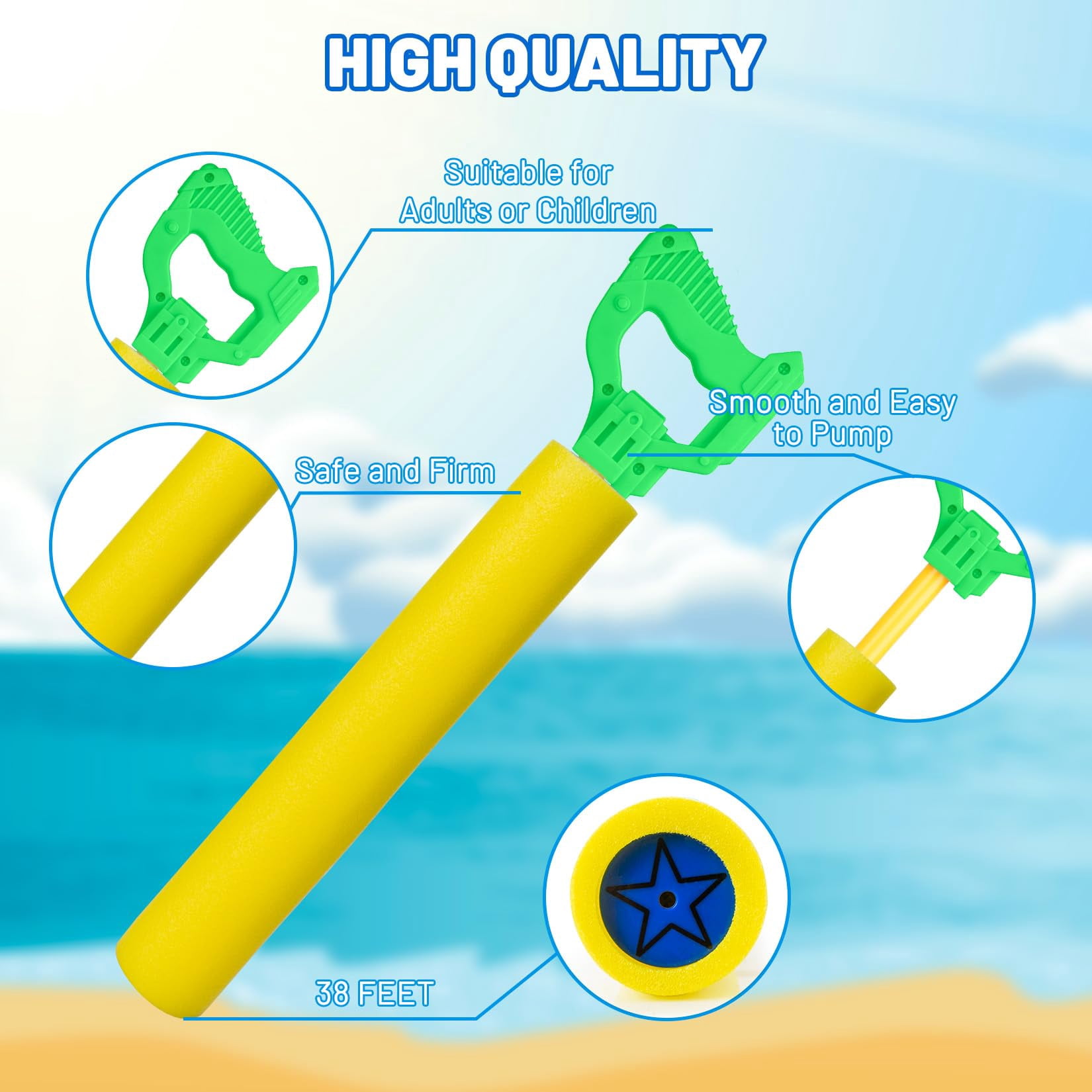 6 Pack Foam Water Blaster Squirt Guns Outdoor Summer Play