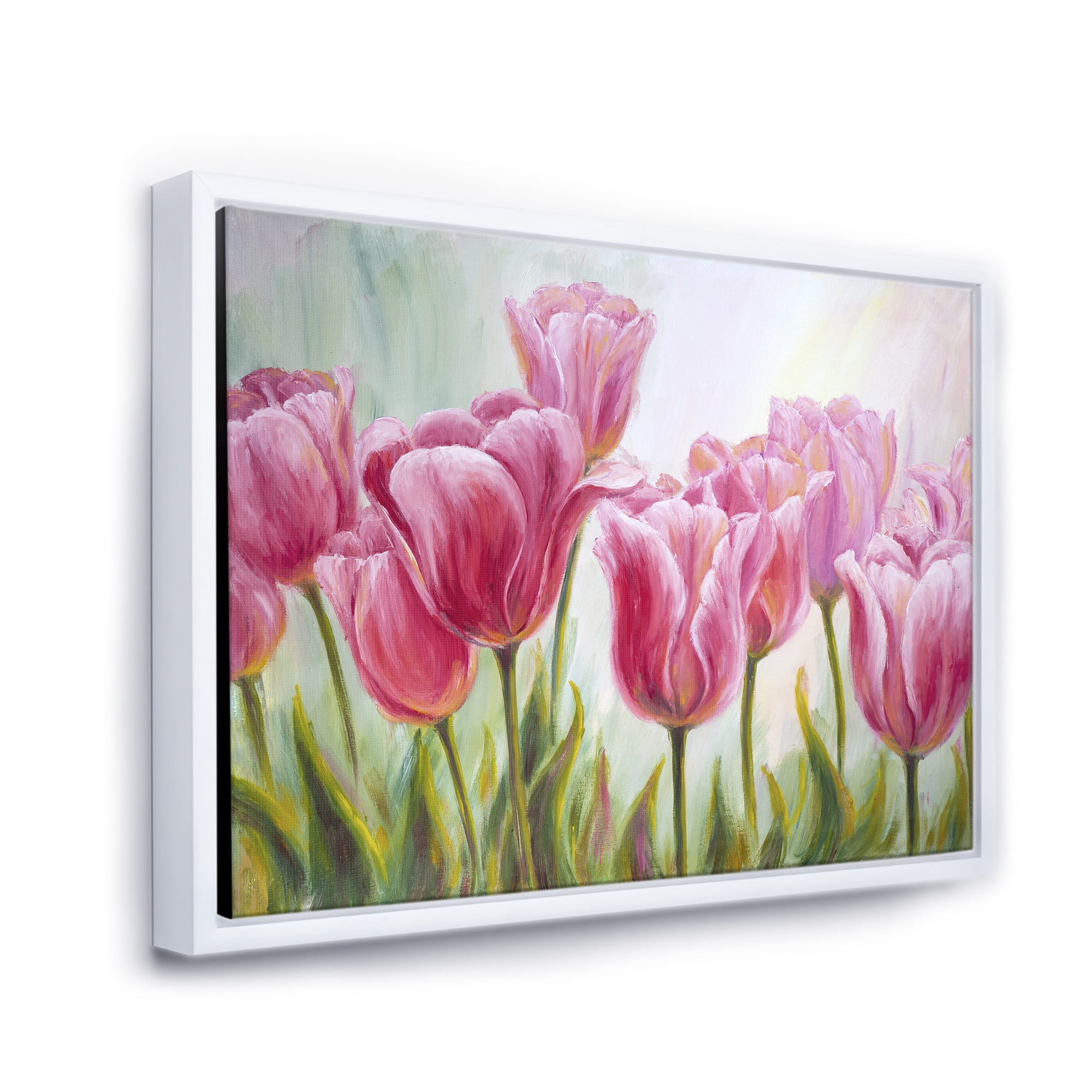 Designart 'Blossoming Red and Pink Tulips Flowers ' Traditional Framed Canvas Wall Art Print